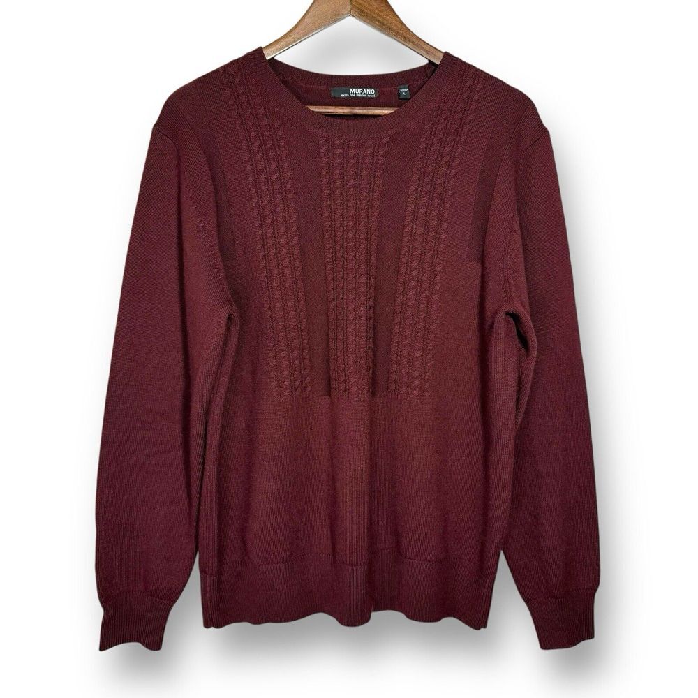 NWOT VTG 90s Sweater L Murano 100% Extra Fine Merino‎ Wool Pullover Cable Knit